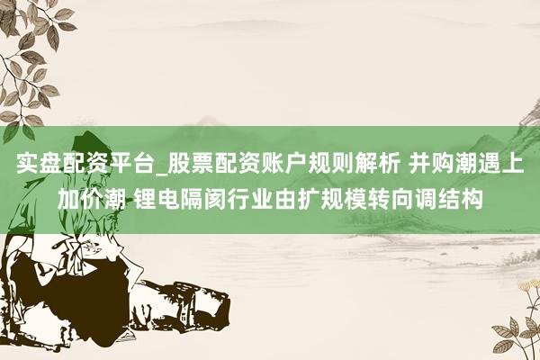 实盘配资平台_股票配资账户规则解析 并购潮遇上加价潮 锂电隔阂行业由扩规模转向调结构
