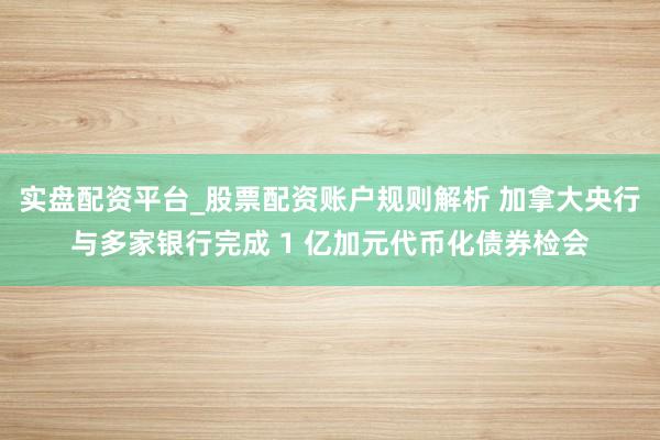 实盘配资平台_股票配资账户规则解析 加拿大央行与多家银行完成 1 亿加元代币化债券检会